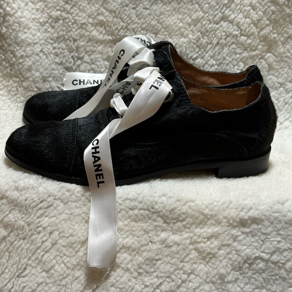 All Black Brand Cowman Lace Up Oxfords Shoes Sz39 w/Authenticate CHANEL Ribbons - Picture 2 of 9